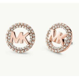 MICHAEL KORS MKJ7324791 ROSE GOLD-TONE CRYSTAL PAVE' MONOGRAM STUD EARRINGS